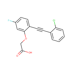 O=C(O)COc1cc(F)ccc1C#Cc1ccccc1Cl ZINC000073196947