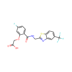 O=C(O)COc1cc(F)ccc1C(=O)NCc1nc2cc(C(F)(F)F)ccc2s1 ZINC000028875659