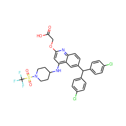 O=C(O)COc1cc(NC2CCN(S(=O)(=O)C(F)(F)F)CC2)c2cc(C(c3ccc(Cl)cc3)c3ccc(Cl)cc3)ccc2n1 ZINC001772603761