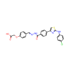 O=C(O)COc1ccc(/C=N/NC(=O)c2ccc(-c3csc(Nc4ccc(Cl)cc4)n3)cc2)cc1 ZINC000009059347