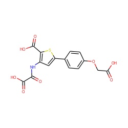 O=C(O)COc1ccc(-c2cc(NC(=O)C(=O)O)c(C(=O)O)s2)cc1 ZINC000013491461