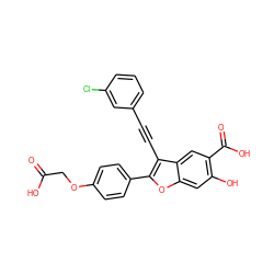 O=C(O)COc1ccc(-c2oc3cc(O)c(C(=O)O)cc3c2C#Cc2cccc(Cl)c2)cc1 ZINC000096272284