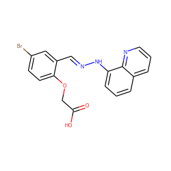 O=C(O)COc1ccc(Br)cc1/C=N/Nc1cccc2cccnc12 ZINC000005008844