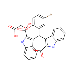 O=C(O)COc1ccc(Br)cc1C(c1c(C(=O)O)[nH]c2ccccc12)c1c(C(=O)O)[nH]c2ccccc12 ZINC000038148338