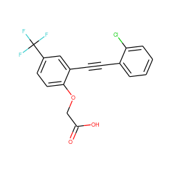 O=C(O)COc1ccc(C(F)(F)F)cc1C#Cc1ccccc1Cl ZINC000073165530