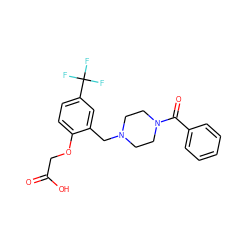 O=C(O)COc1ccc(C(F)(F)F)cc1CN1CCN(C(=O)c2ccccc2)CC1 ZINC000034630523