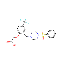 O=C(O)COc1ccc(C(F)(F)F)cc1CN1CCN(S(=O)(=O)c2ccccc2)CC1 ZINC000066112371