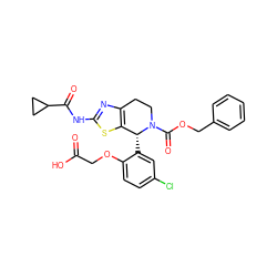 O=C(O)COc1ccc(Cl)cc1[C@@H]1c2sc(NC(=O)C3CC3)nc2CCN1C(=O)OCc1ccccc1 ZINC001772599111