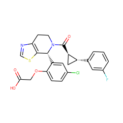 O=C(O)COc1ccc(Cl)cc1[C@@H]1c2scnc2CCN1C(=O)[C@@H]1C[C@H]1c1cccc(F)c1 ZINC000206861649