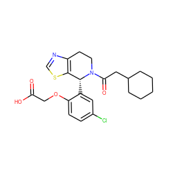 O=C(O)COc1ccc(Cl)cc1[C@@H]1c2scnc2CCN1C(=O)CC1CCCCC1 ZINC000206935256