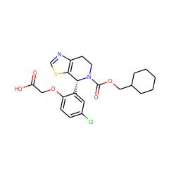 O=C(O)COc1ccc(Cl)cc1[C@@H]1c2scnc2CCN1C(=O)OCC1CCCCC1 ZINC000206804294