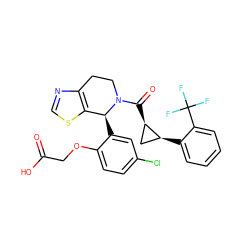 O=C(O)COc1ccc(Cl)cc1[C@H]1c2scnc2CCN1C(=O)[C@@H]1C[C@@H]1c1ccccc1C(F)(F)F ZINC000141907697