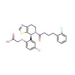 O=C(O)COc1ccc(Cl)cc1[C@H]1c2scnc2CCN1C(=O)CCCc1ccccc1F ZINC000206905319