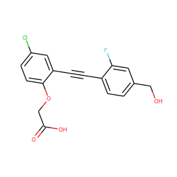 O=C(O)COc1ccc(Cl)cc1C#Cc1ccc(CO)cc1F ZINC000073196248