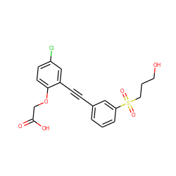 O=C(O)COc1ccc(Cl)cc1C#Cc1cccc(S(=O)(=O)CCCO)c1 ZINC000073169461