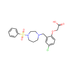 O=C(O)COc1ccc(Cl)cc1CN1CCCN(S(=O)(=O)c2ccccc2)CC1 ZINC000035879637