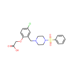 O=C(O)COc1ccc(Cl)cc1CN1CCN(S(=O)(=O)c2ccccc2)CC1 ZINC000066111928