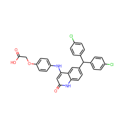 O=C(O)COc1ccc(Nc2cc(=O)[nH]c3ccc(C(c4ccc(Cl)cc4)c4ccc(Cl)cc4)cc23)cc1 ZINC001772603060