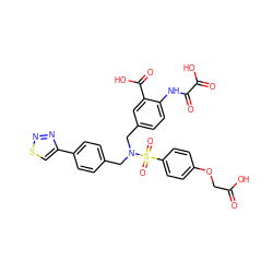 O=C(O)COc1ccc(S(=O)(=O)N(Cc2ccc(-c3csnn3)cc2)Cc2ccc(NC(=O)C(=O)O)c(C(=O)O)c2)cc1 ZINC000029050776