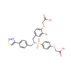 O=C(O)COc1ccc(S(=O)(=O)N(Cc2ccc(-c3csnn3)cc2)Cc2ccc(OCC(=O)O)c(Br)c2)cc1 ZINC000029051368