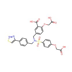 O=C(O)COc1ccc(S(=O)(=O)N(Cc2ccc(-c3csnn3)cc2)Cc2ccc(OCC(=O)O)c(C(=O)O)c2)cc1 ZINC000029051288