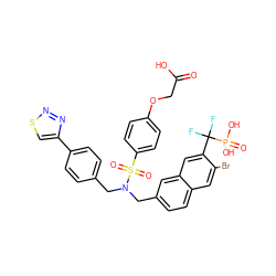 O=C(O)COc1ccc(S(=O)(=O)N(Cc2ccc(-c3csnn3)cc2)Cc2ccc3cc(Br)c(C(F)(F)P(=O)(O)O)cc3c2)cc1 ZINC000095549471