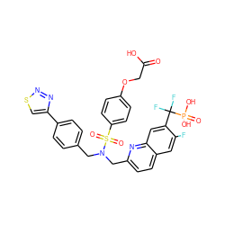 O=C(O)COc1ccc(S(=O)(=O)N(Cc2ccc(-c3csnn3)cc2)Cc2ccc3cc(F)c(C(F)(F)P(=O)(O)O)cc3n2)cc1 ZINC000082164789