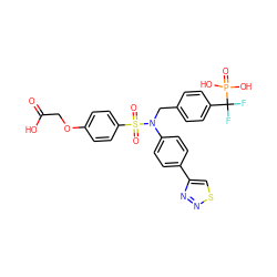 O=C(O)COc1ccc(S(=O)(=O)N(Cc2ccc(C(F)(F)P(=O)(O)O)cc2)c2ccc(-c3csnn3)cc2)cc1 ZINC000028527812