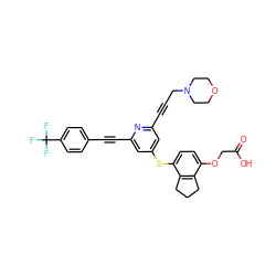 O=C(O)COc1ccc(Sc2cc(C#CCN3CCOCC3)nc(C#Cc3ccc(C(F)(F)F)cc3)c2)c2c1CCC2 ZINC000028954799