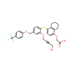 O=C(O)COc1ccc(Sc2ccc(COc3ccc(C(F)(F)F)cc3)cc2OCC#CCO)c2c1CCCC2 ZINC000042920692