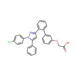 O=C(O)COc1cccc(-c2ccccc2-c2cc(-c3ccccc3)n(-c3ccc(Cl)cc3)n2)c1 ZINC000071295721