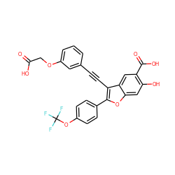 O=C(O)COc1cccc(C#Cc2c(-c3ccc(OC(F)(F)F)cc3)oc3cc(O)c(C(=O)O)cc23)c1 ZINC000096272275