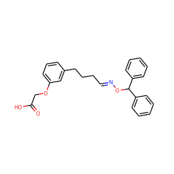 O=C(O)COc1cccc(CCC/C=N/OC(c2ccccc2)c2ccccc2)c1 ZINC000003931945