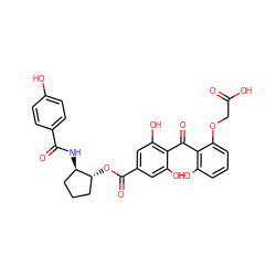 O=C(O)COc1cccc(O)c1C(=O)c1c(O)cc(C(=O)O[C@@H]2CCC[C@H]2NC(=O)c2ccc(O)cc2)cc1O ZINC000014944150