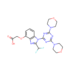 O=C(O)COc1cccc2c1nc(C(F)F)n2-c1nc(N2CCOCC2)nc(N2CCOCC2)n1 ZINC000096271524