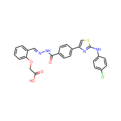 O=C(O)COc1ccccc1/C=N/NC(=O)c1ccc(-c2csc(Nc3ccc(Cl)cc3)n2)cc1 ZINC000013425226