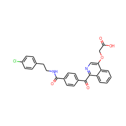 O=C(O)COc1cnc(C(=O)c2ccc(C(=O)NCCc3ccc(Cl)cc3)cc2)c2ccccc12 ZINC000084616329