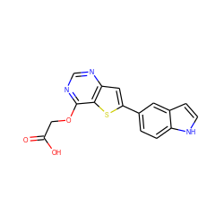 O=C(O)COc1ncnc2cc(-c3ccc4[nH]ccc4c3)sc12 ZINC000072124512