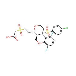 O=C(O)CS(=O)(=O)CC[C@@H]1OCC[C@@]2(S(=O)(=O)c3ccc(Cl)cc3)c3c(F)ccc(F)c3OC[C@@H]12 ZINC000095594359