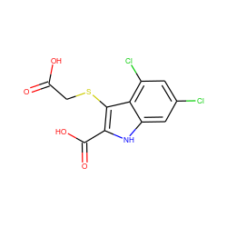 O=C(O)CSc1c(C(=O)O)[nH]c2cc(Cl)cc(Cl)c12 ZINC000000005131