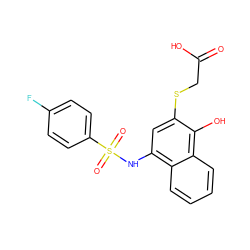 O=C(O)CSc1cc(NS(=O)(=O)c2ccc(F)cc2)c2ccccc2c1O ZINC000000944521