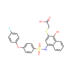 O=C(O)CSc1cc(NS(=O)(=O)c2ccc(Oc3ccc(F)cc3)cc2)c2ccccc2c1O ZINC000143111601