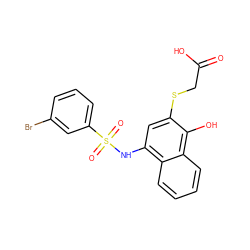 O=C(O)CSc1cc(NS(=O)(=O)c2cccc(Br)c2)c2ccccc2c1O ZINC000169348340