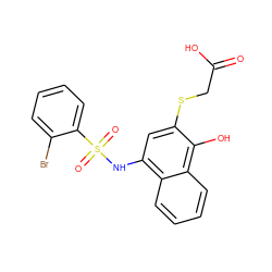 O=C(O)CSc1cc(NS(=O)(=O)c2ccccc2Br)c2ccccc2c1O ZINC000169348341