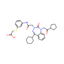 O=C(O)CSc1cccc(NC(=O)CN2N=C(C3CCCCC3)c3ccccc3N(CC(=O)C3CCCC3)C2=O)c1 ZINC000003915906