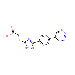 O=C(O)CSc1n[nH]c(-c2ccc(-c3cncnc3)cc2)n1 ZINC000219723701