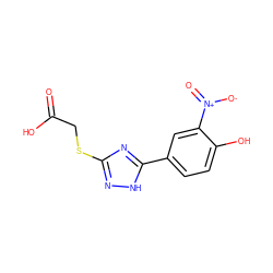 O=C(O)CSc1n[nH]c(-c2ccc(O)c([N+](=O)[O-])c2)n1 ZINC000653634445