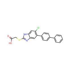 O=C(O)CSc1nc2cc(-c3ccc(-c4ccccc4)cc3)c(Cl)cc2[nH]1 ZINC000118479463