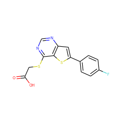 O=C(O)CSc1ncnc2cc(-c3ccc(F)cc3)sc12 ZINC000072124419