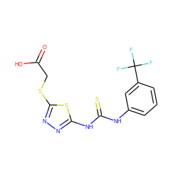 O=C(O)CSc1nnc(NC(=S)Nc2cccc(C(F)(F)F)c2)s1 ZINC000653725021